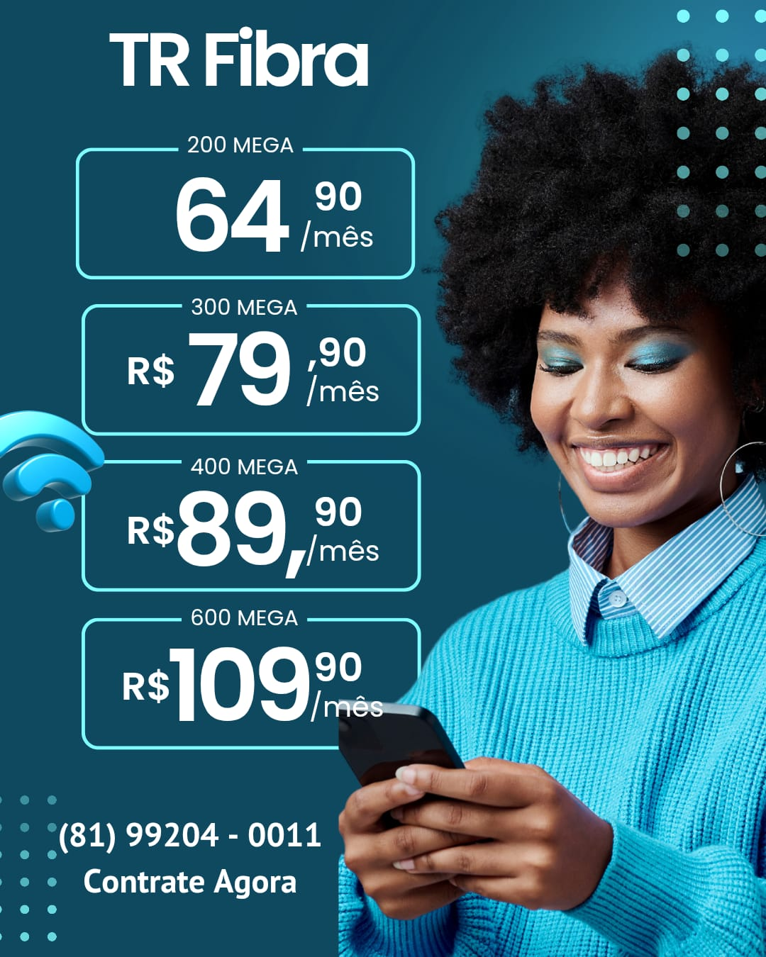 Mulher feliz usando internet de alta velocidade